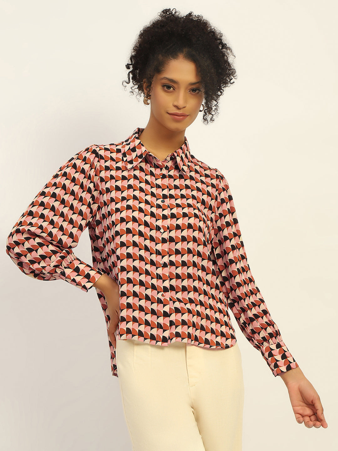 Madame Geometric Printed Rust And Brown Shirt