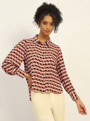 Madame Geometric Printed Rust And Brown Shirt