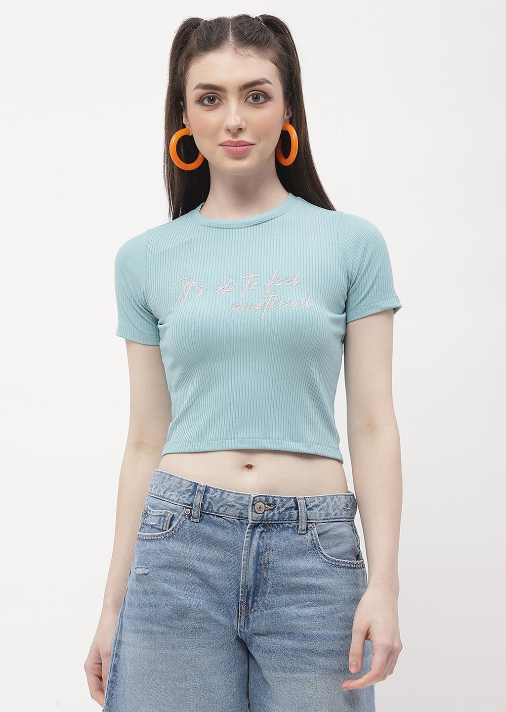 Madame Typography Powder Blue Crop T-Shirt
