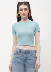 Madame Typography Powder Blue Crop T-Shirt