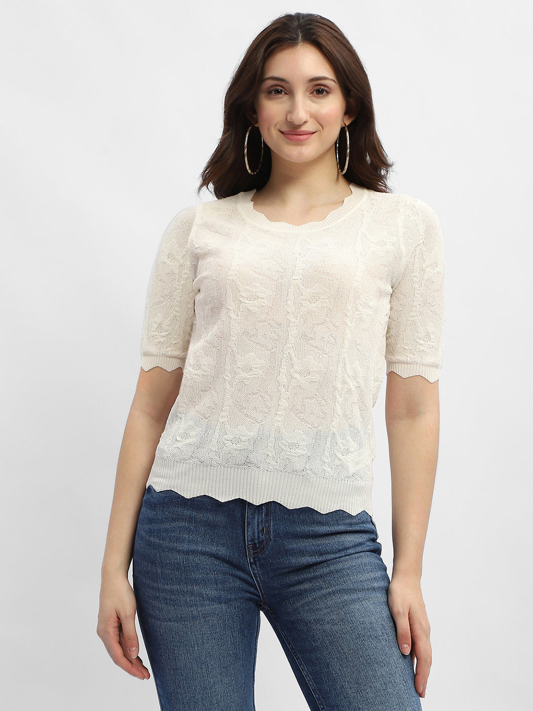 Madame Crinkled Beige Sheer Top