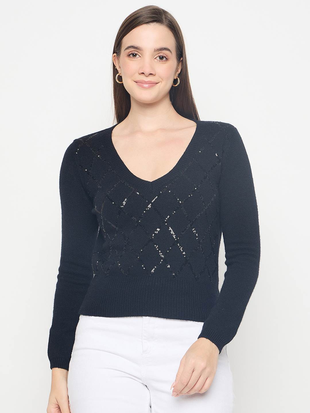 Madame Embellished Black Crop Sweater