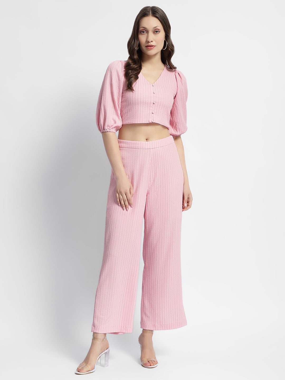 Madame Pink Puffed Sleeve Co-Ord Set