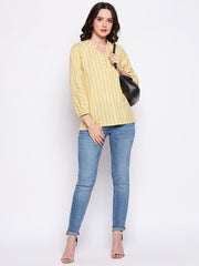 Madame Mustard Frill-Neckline Striped Top