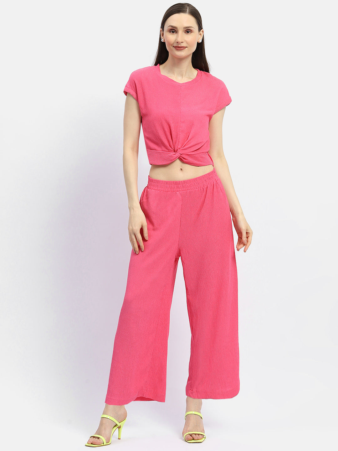 Madame Textured Hot Pink Knotted Co-Ord Set