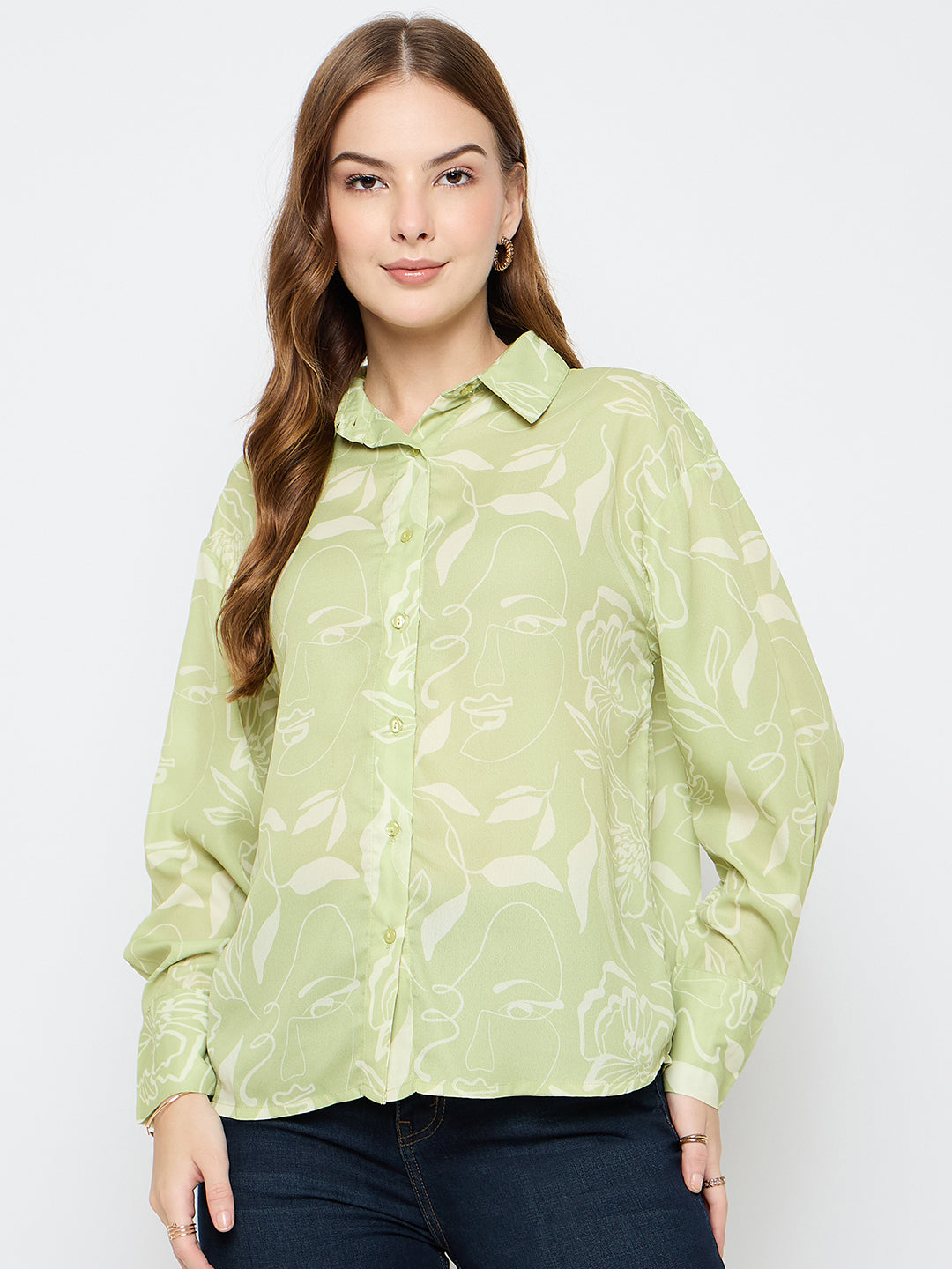 Madame Floral Print Green Shirt