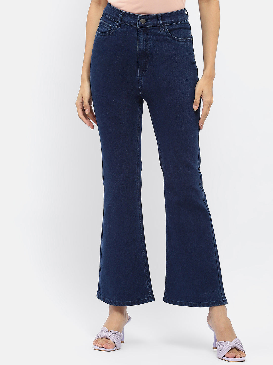 Madame Solid Blue Flared Denim Jeans