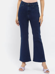 Madame Solid Blue Flared Denim Jeans