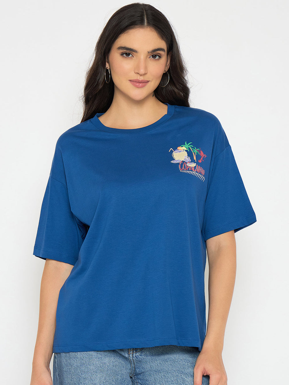 Royal blue Madame Ladies Western top with long sleeves, stylish upper garment featuring Western design details.