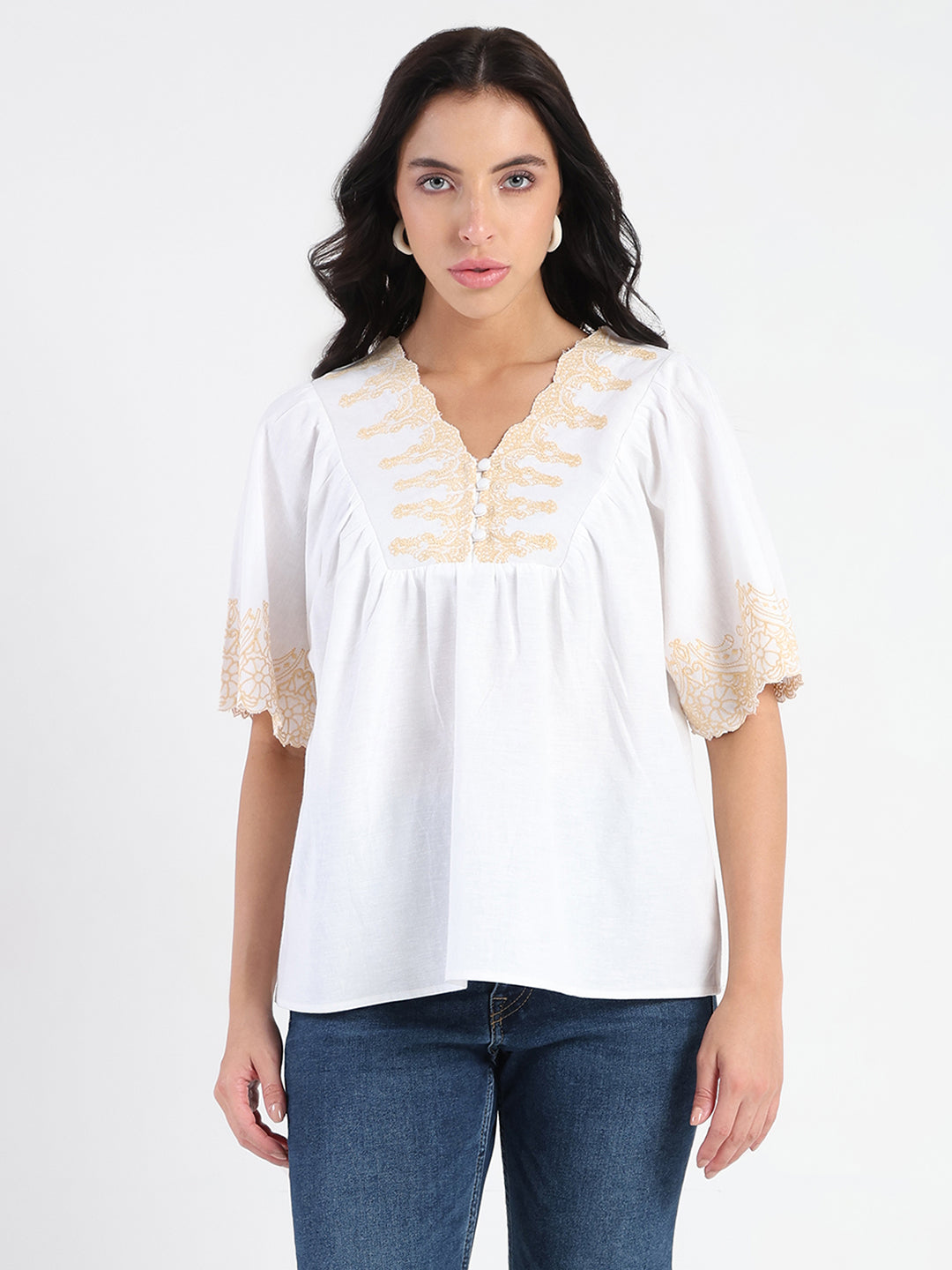 Madame Ladies Western Top H/S M5S18766 1 Off White