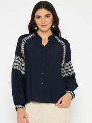 Madame Ladies Western Top H/S M5S18830 026 Navy