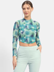 Madame Abstract Print Mint Green Asymmetrical Hem Top
