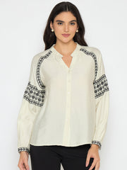 Madame Ladies Western Top H/S M5S18830 1 Off White