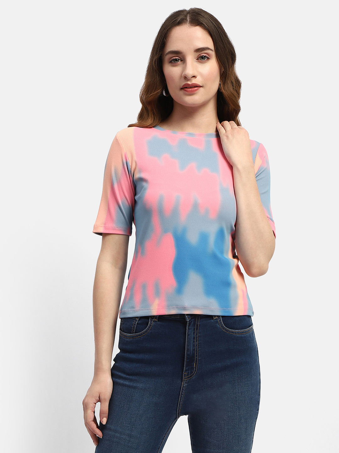 Madame Abstract Print Pink Regular T-Shirt