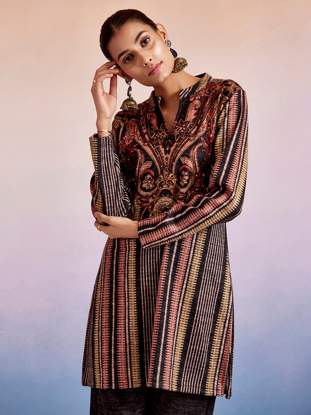 Black Embroidered Woolen Co-Ord Set