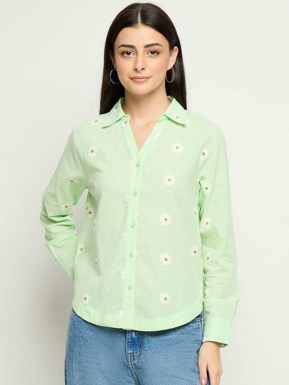 Madame Ladies Western Shirt F/S M5S18322 014 Green - Goyalsons ShopMax