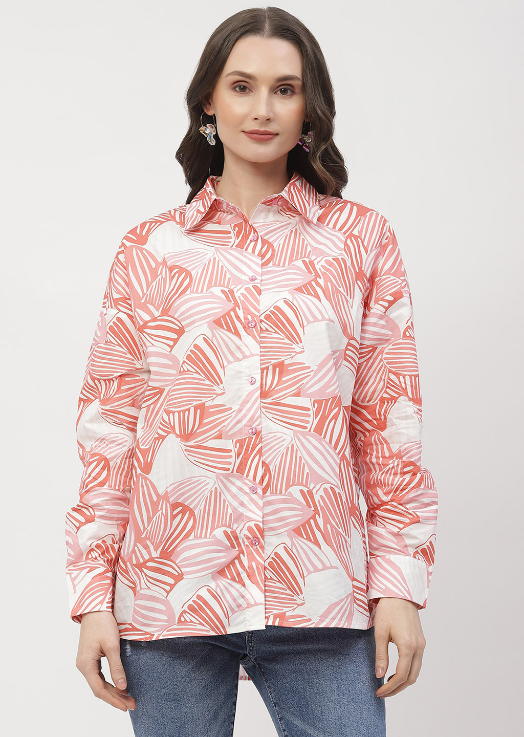 Madame Abstract Print Brick Orange Regular Shirt