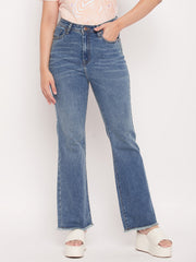 Madame Light Blue Fade Raw Hem Flared Jeans