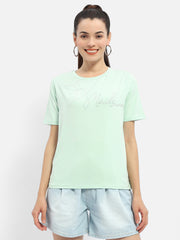 Madame Embellished Typography Mint Regular T-Shirt