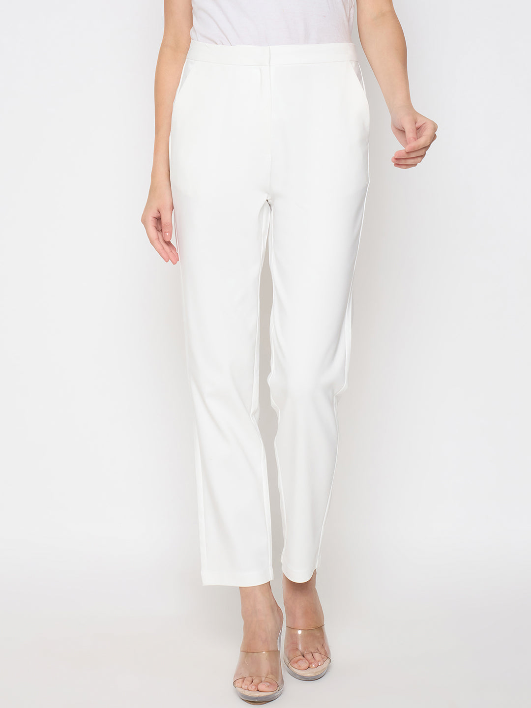 Madame Alex Waist Belt Detail Solid White Trousers