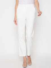 Madame Alex Waist Belt Detail Solid White Trousers