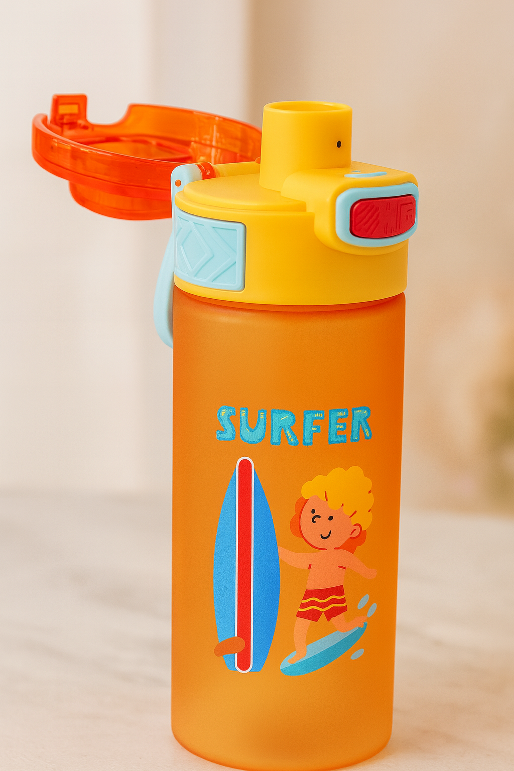 “Surf’S Up” Kids Water Bottle With Flip-Top Lid & Carry Handle – Bpa-Free Leak-Proof Bottle (Orange)