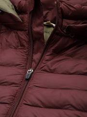 Men'S Quilted Maroon Hooded Puffer Jacket