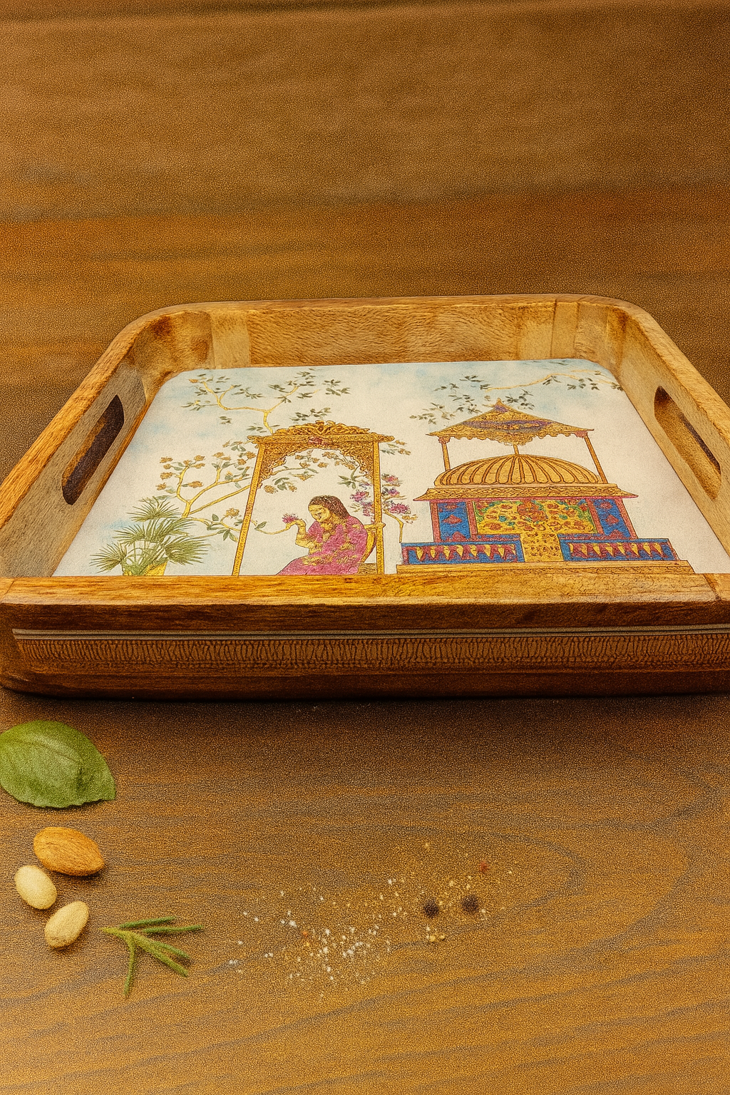 Goyalsons Household Wooden Tray Curve Wood Square