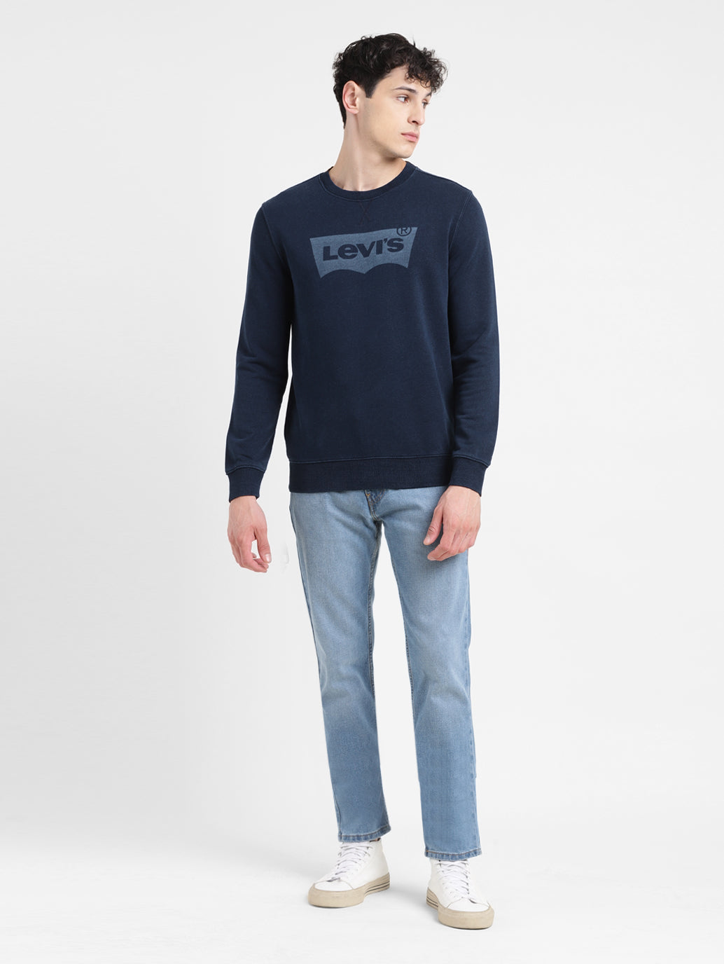 Men'S Solid Blue Crew Neck Sweatshirt