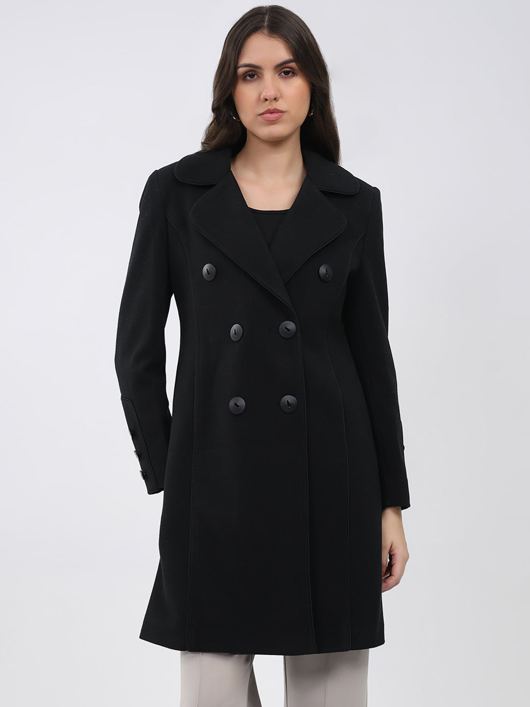 Ladies Solid Collar Full Sleeve Coat