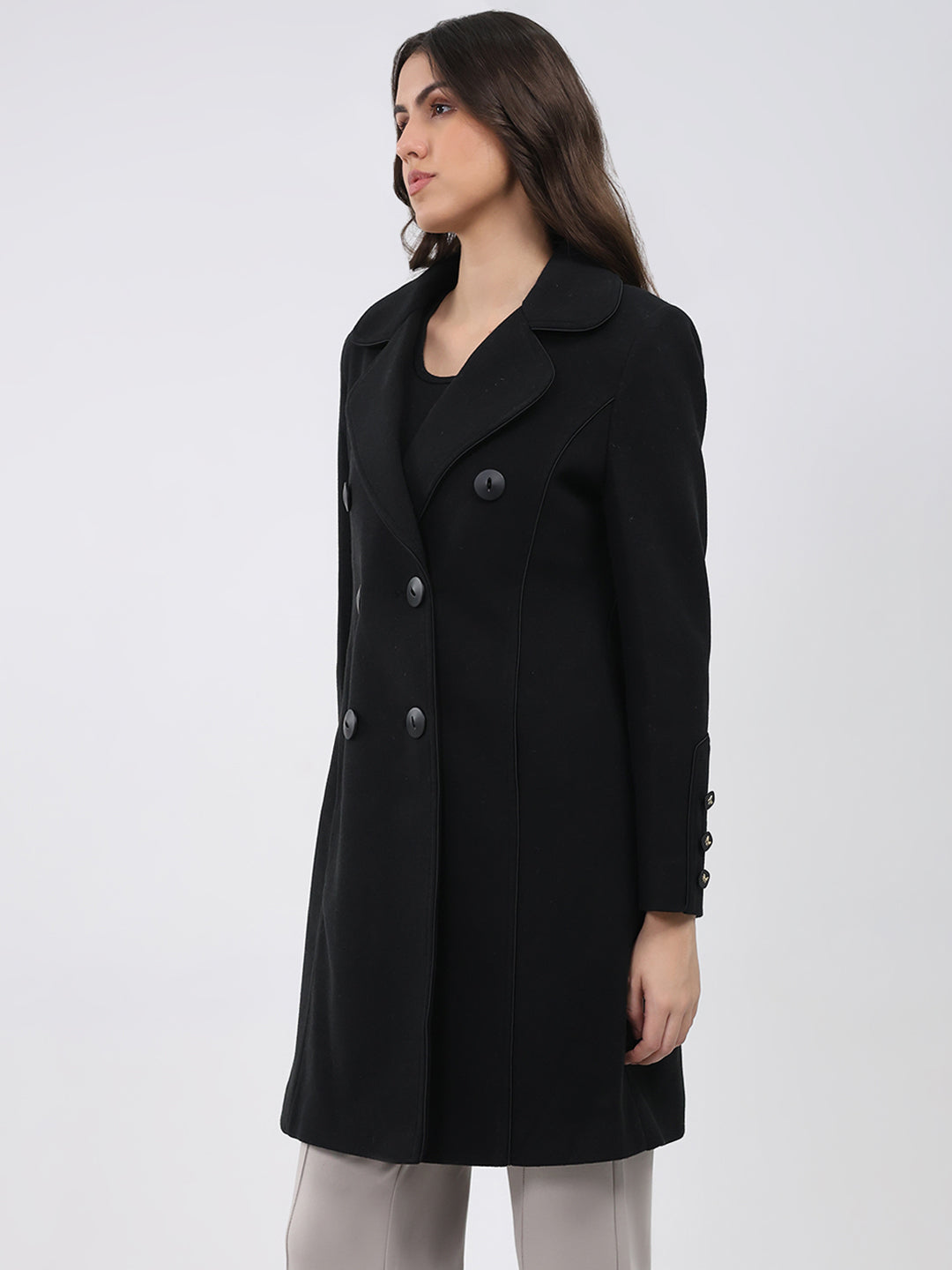 Ladies Solid Collar Full Sleeve Coat