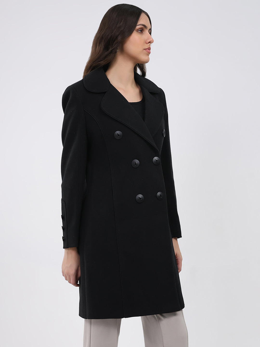 Ladies Solid Collar Full Sleeve Coat