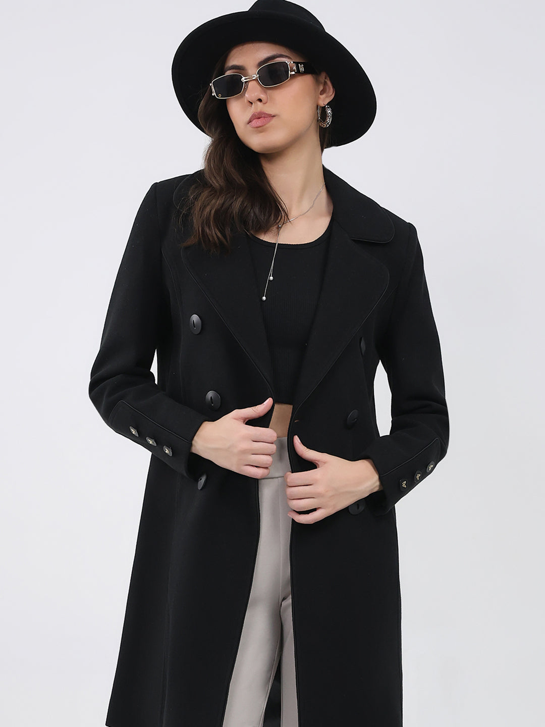 Ladies Solid Collar Full Sleeve Coat