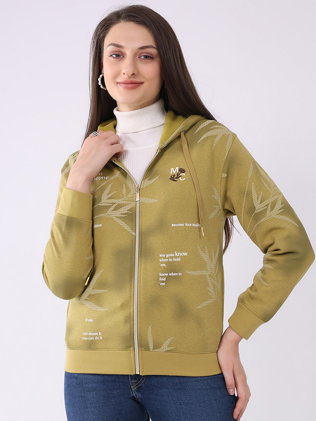 Ladies Printed Hooded Full Sleeve Sweatshirt