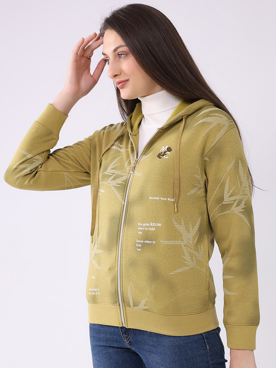 Ladies Printed Hooded Full Sleeve Sweatshirt