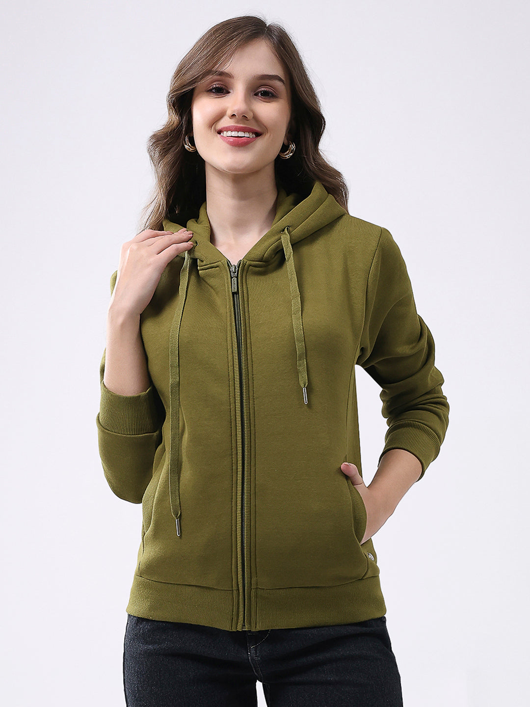 Ladies Solid Hooded Full Sleeve Sweatshirt