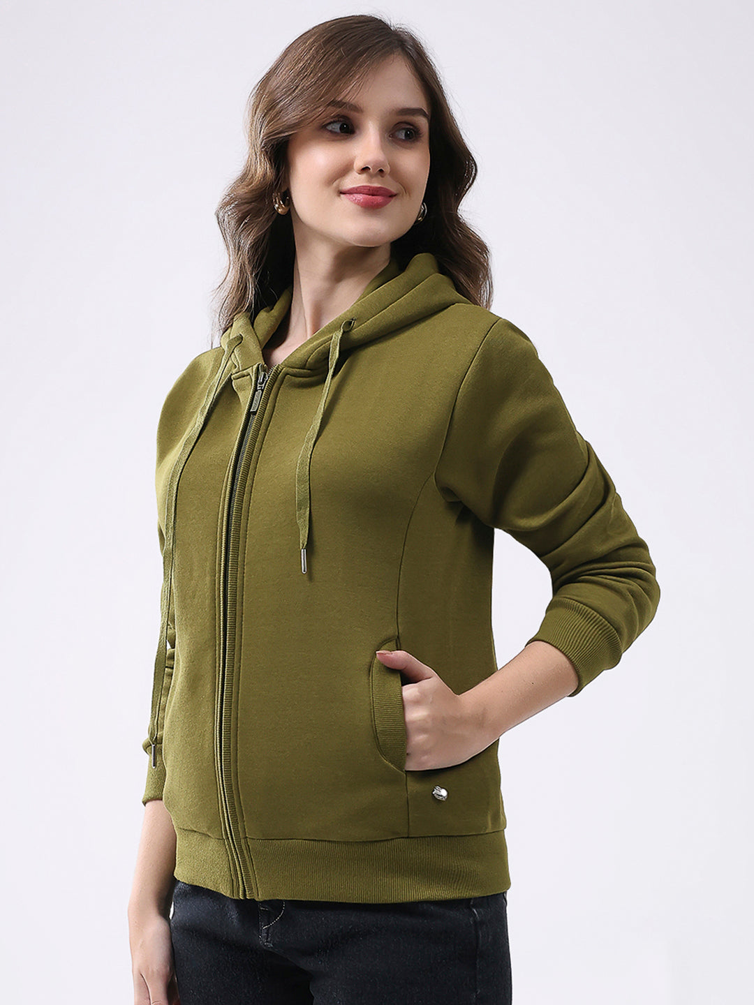 Ladies Solid Hooded Full Sleeve Sweatshirt