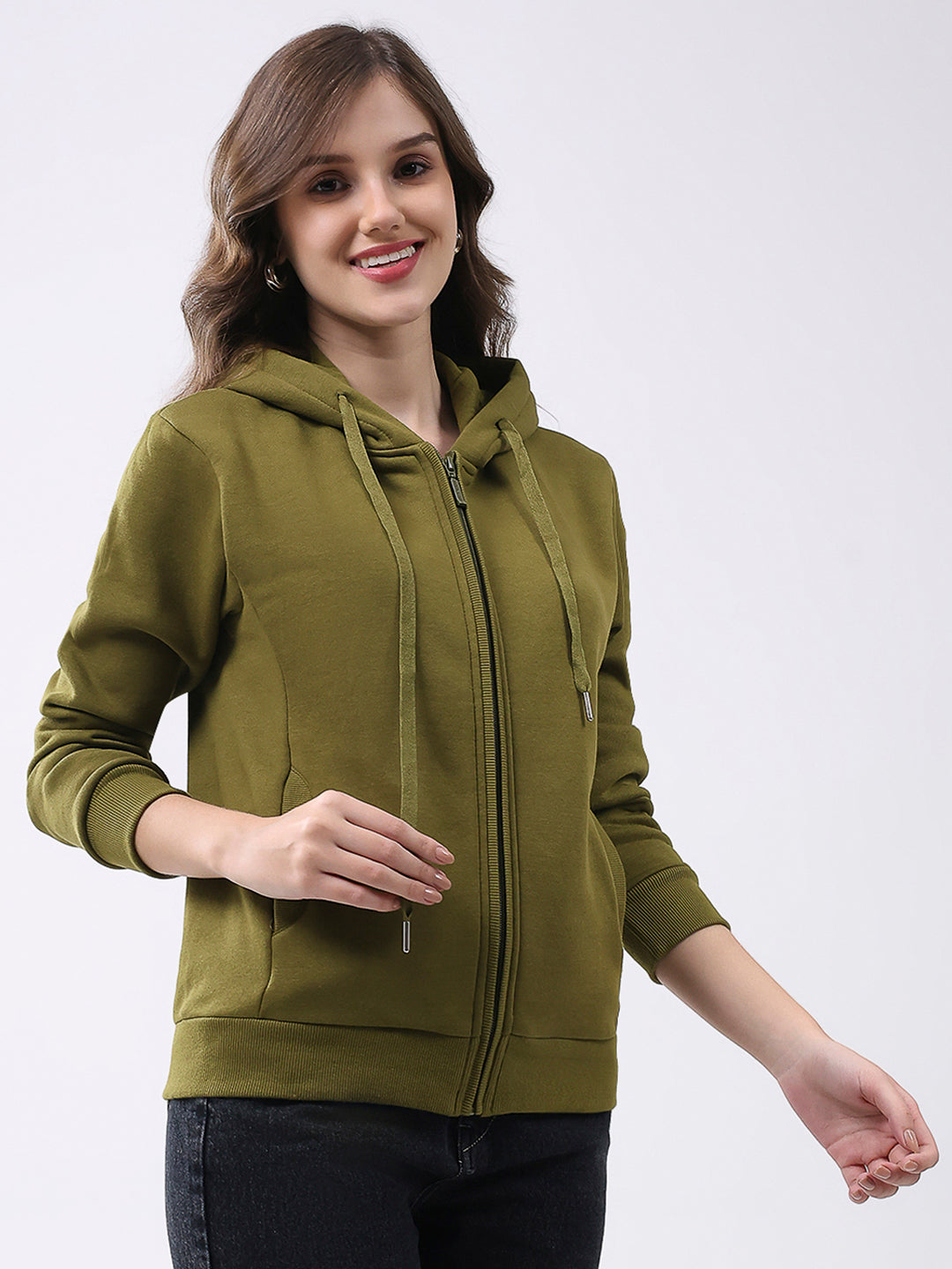 Ladies Solid Hooded Full Sleeve Sweatshirt