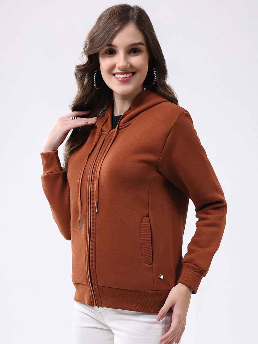 Ladies Solid Hooded Full Sleeve Sweatshirt