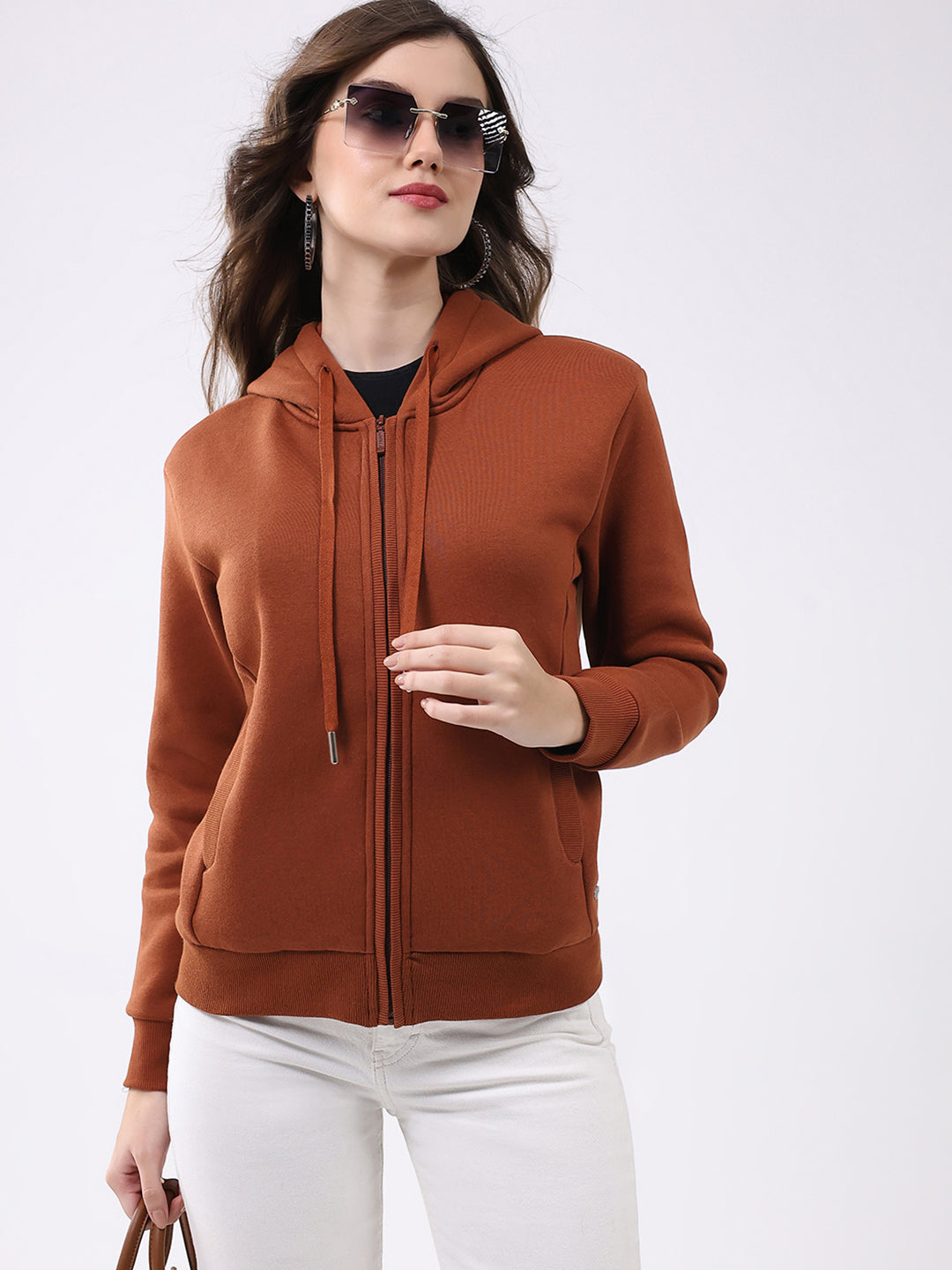 Ladies Solid Hooded Full Sleeve Sweatshirt