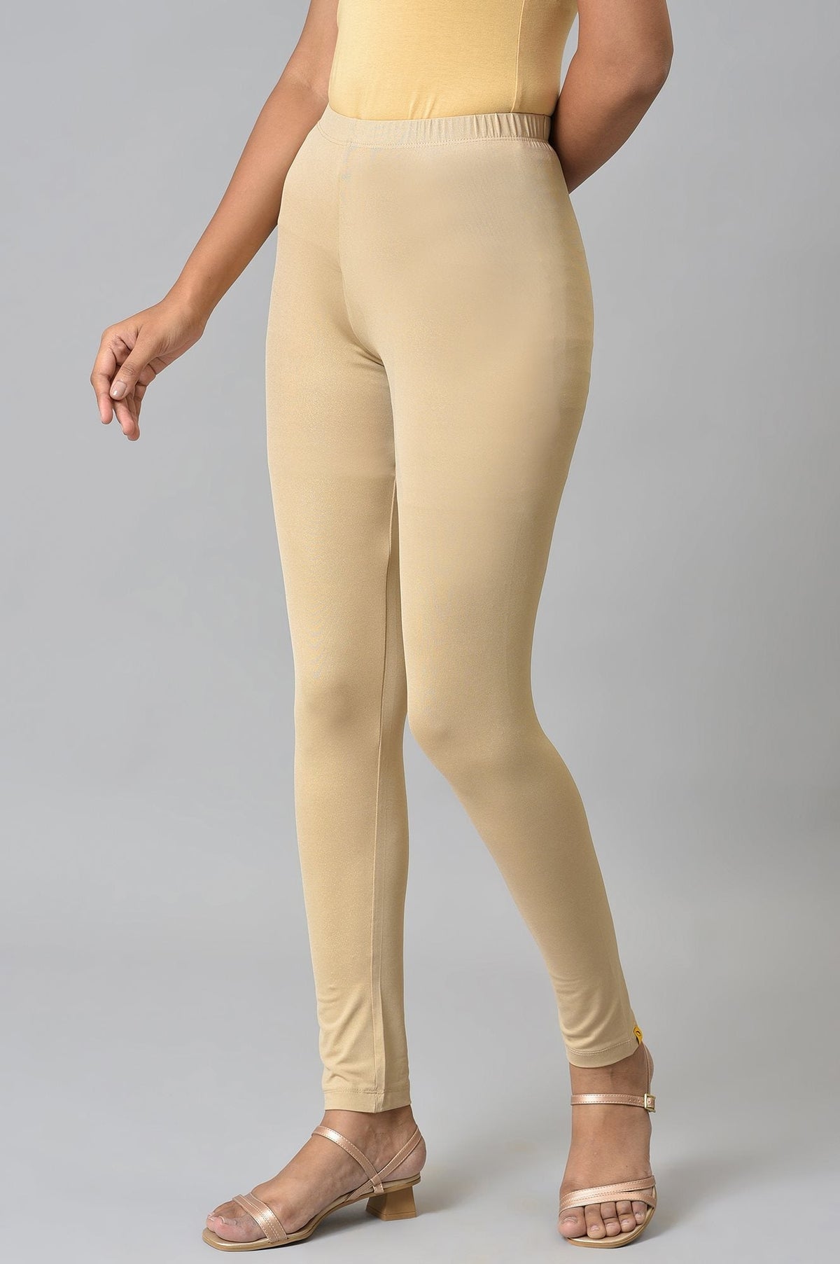 Almond Gold Solid Ankle Length Leggings