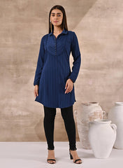Blue Textured Full Sleeve Kurti