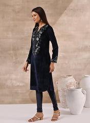 Purple Velvet Kurta With Fine Mirror Beads Work