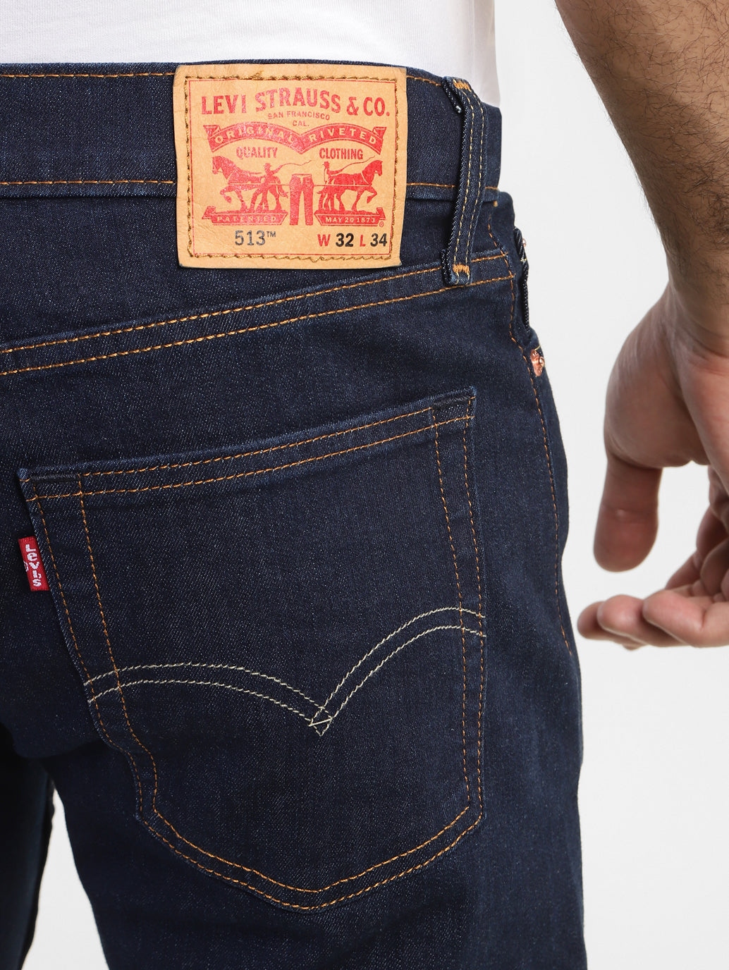 Levis men's jeans 23677-0221 showing back view with leather patch and classic denim stitching detail.