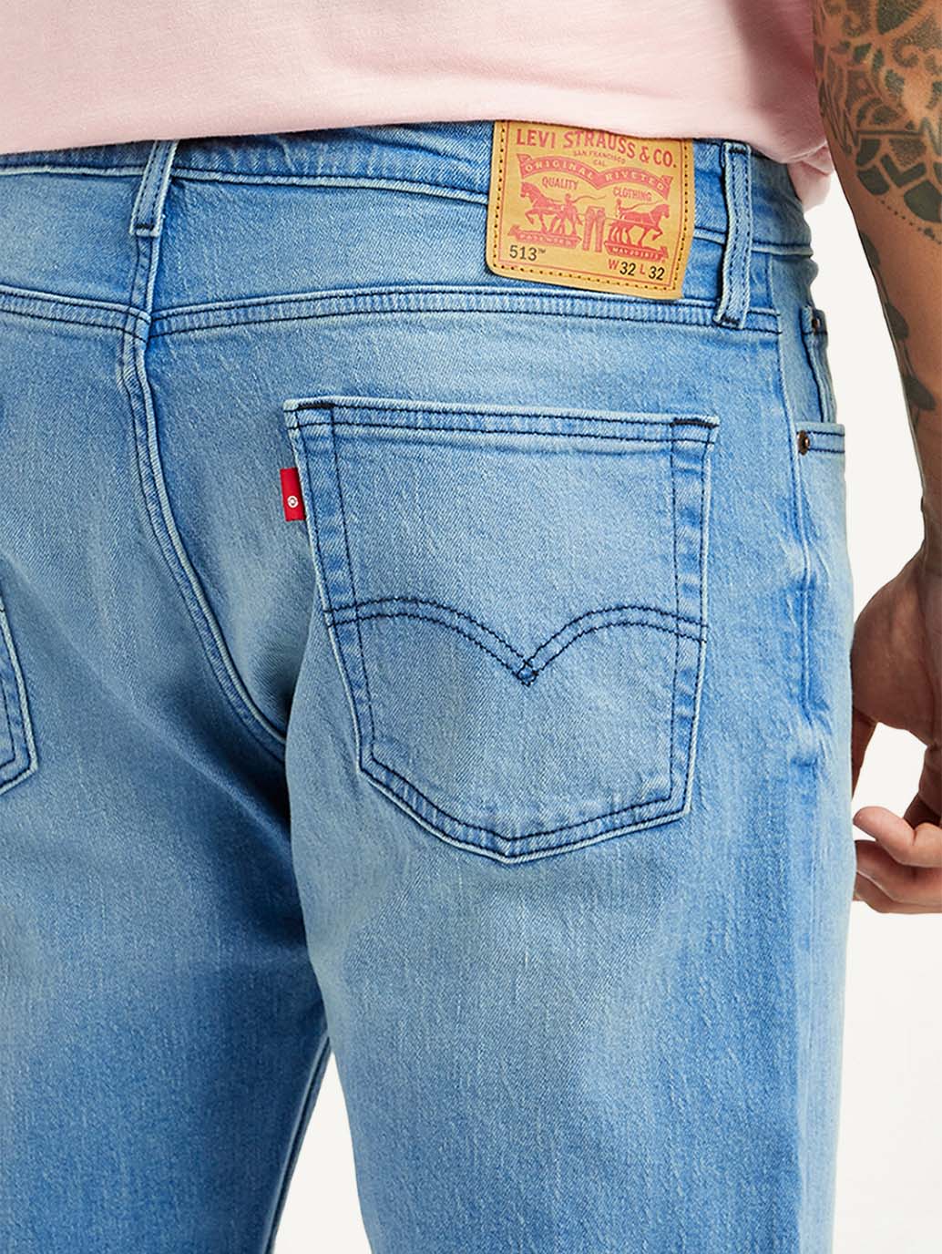 Levi's Men's 513 Light-Blue Slim Straight Fit Mid Rise Jeans