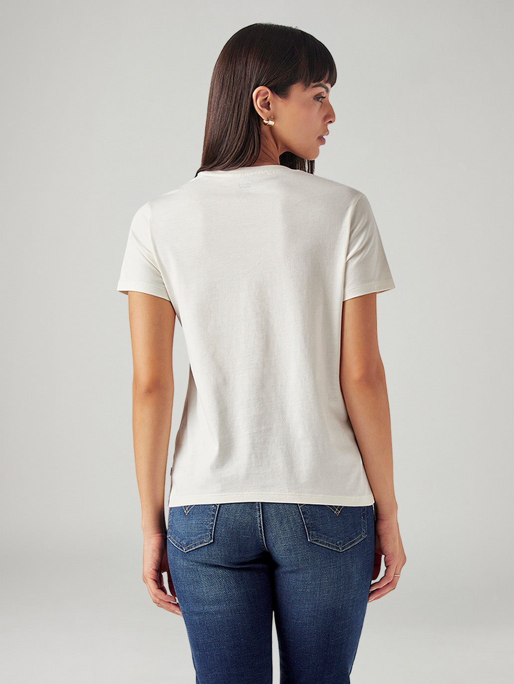 Back view of Levis women's logo printed regular fit T-shirt, casual western-style women's top in soft fabric.