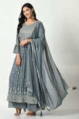 Sabhyata Ladies Western Kurti 3Pcs Set 238Scr2310 Grey