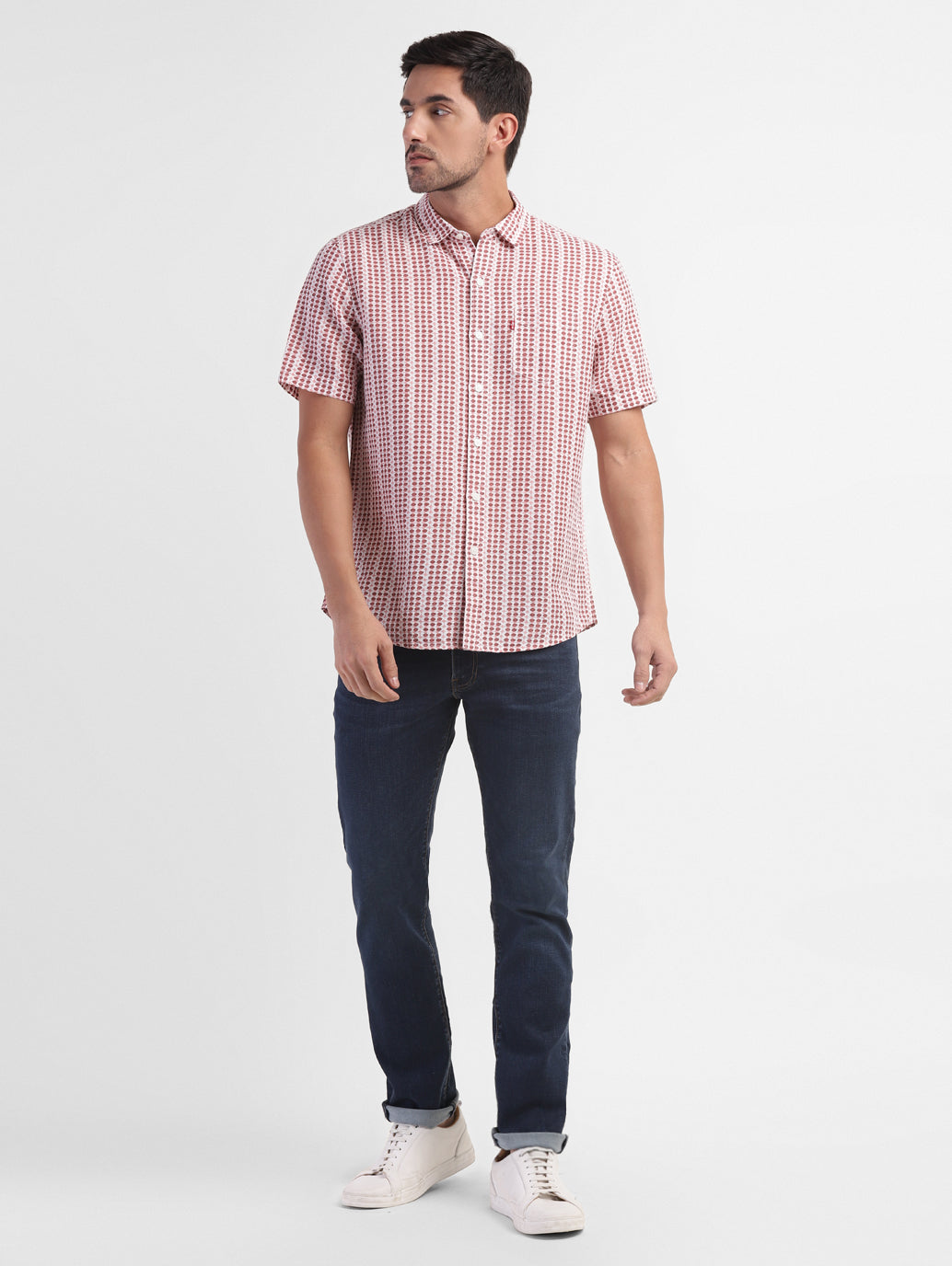 Men'S Geometric Print Spread Collar Linen Shirt