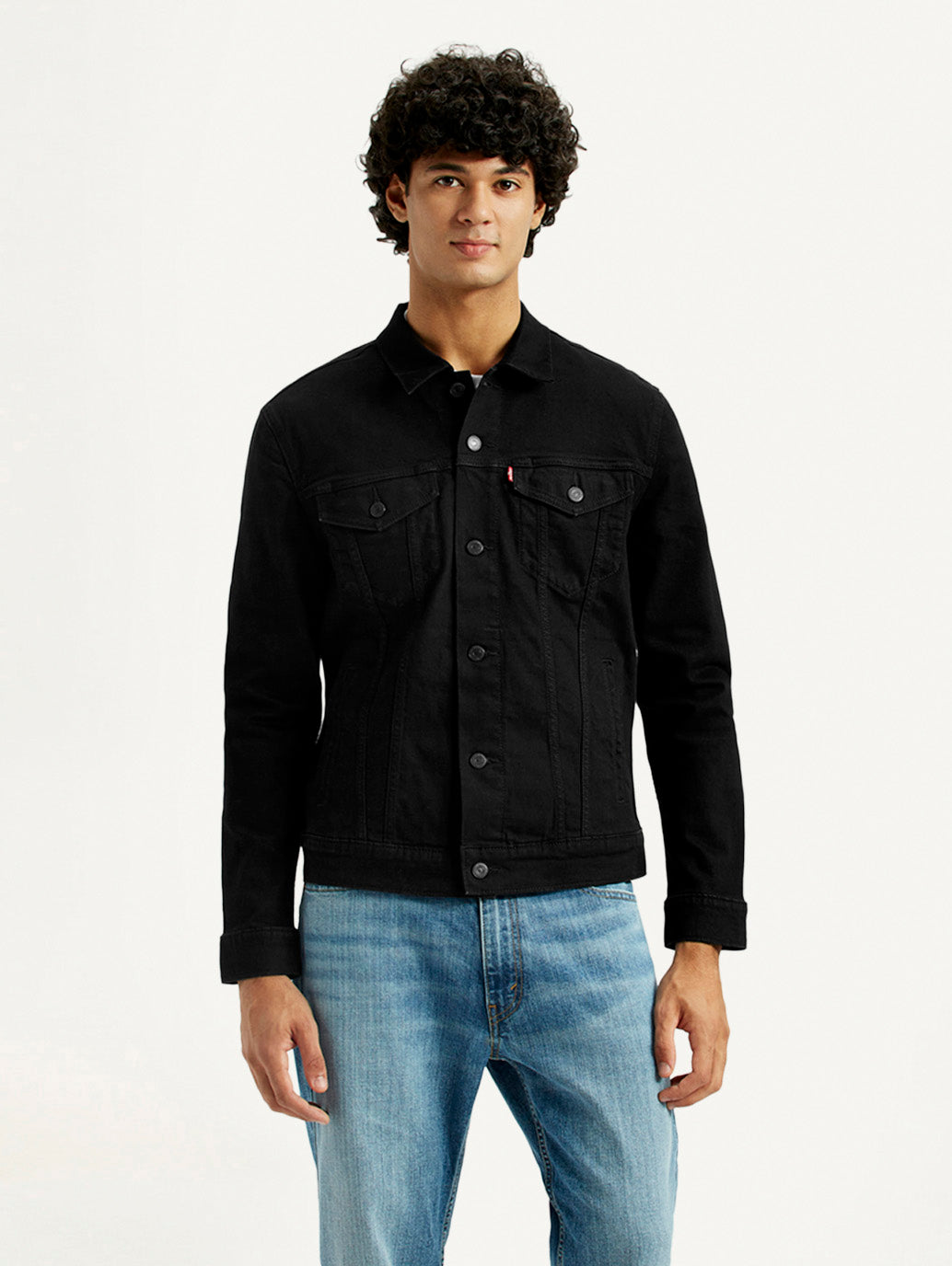 Men'S Solid Black Spread Collar Jacket