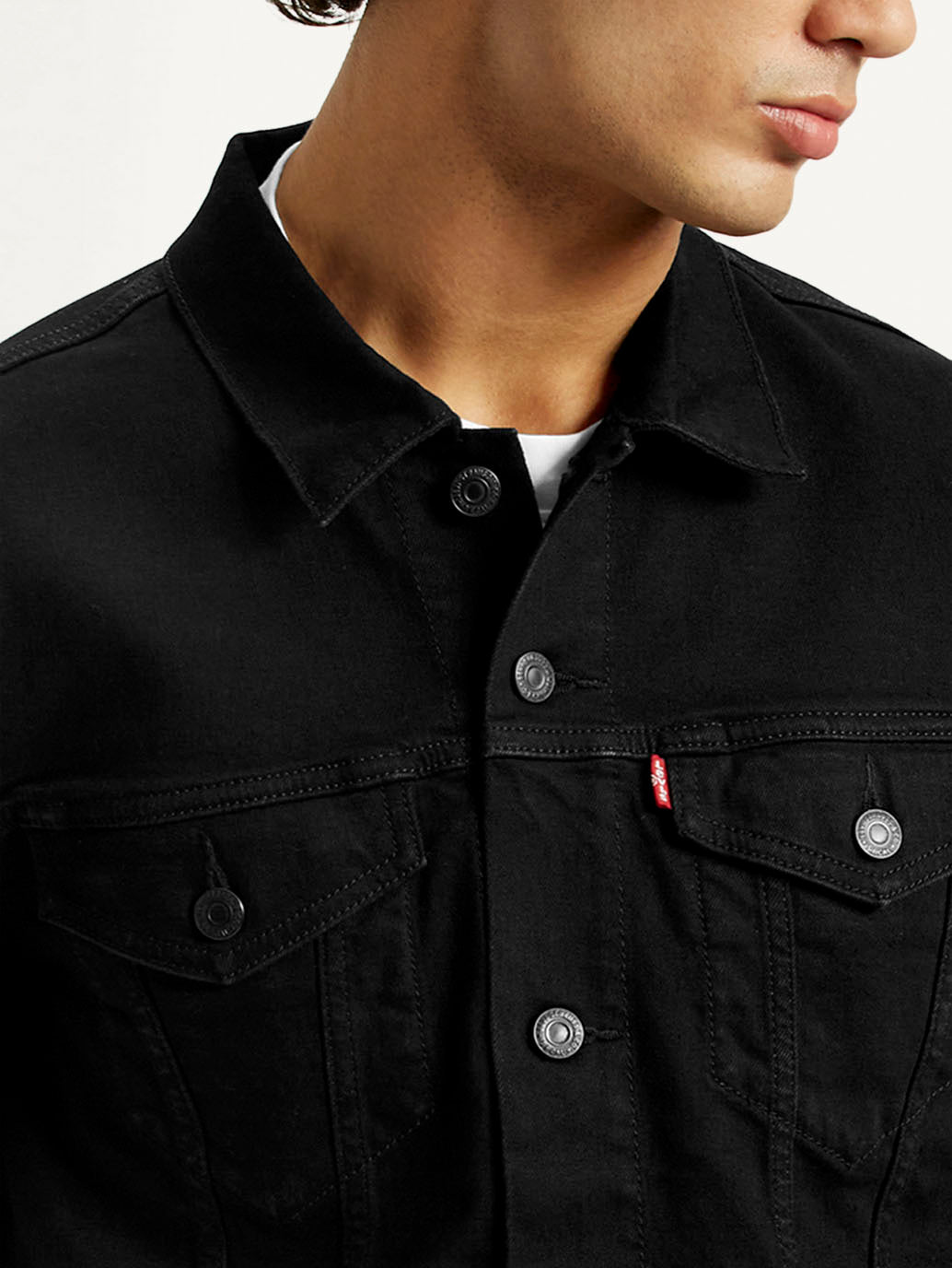 Men'S Solid Black Spread Collar Jacket